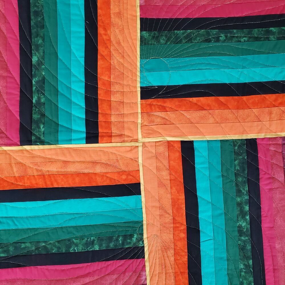 Colorful 53" x 54" Quilted Art Wall Hanging signed by Artist - Fiesta - Picture 2 of 12